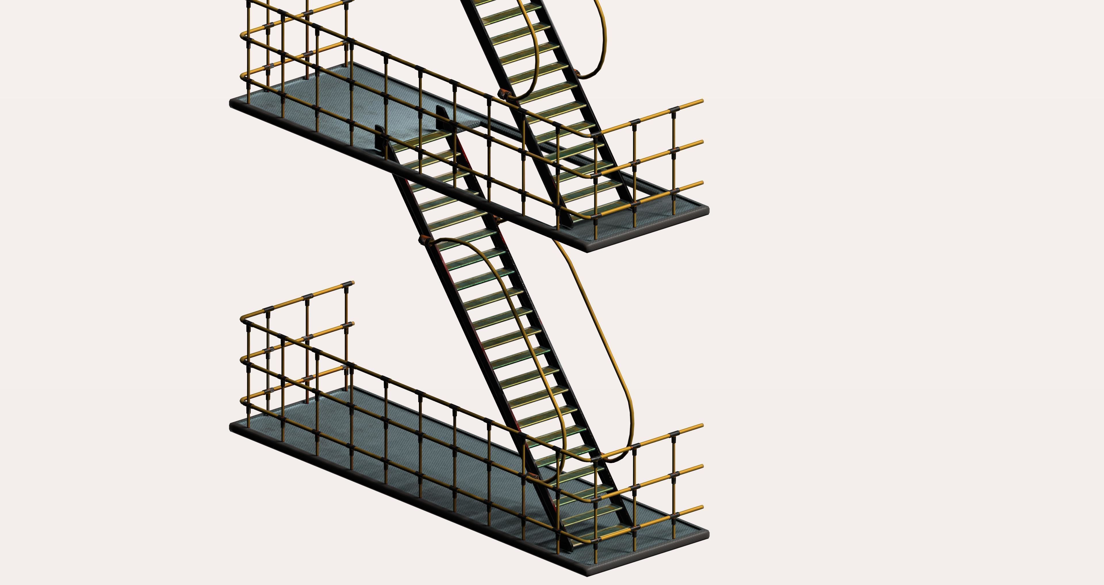 Sci-fi Industrial style stair platform Low-poly 3D model_2