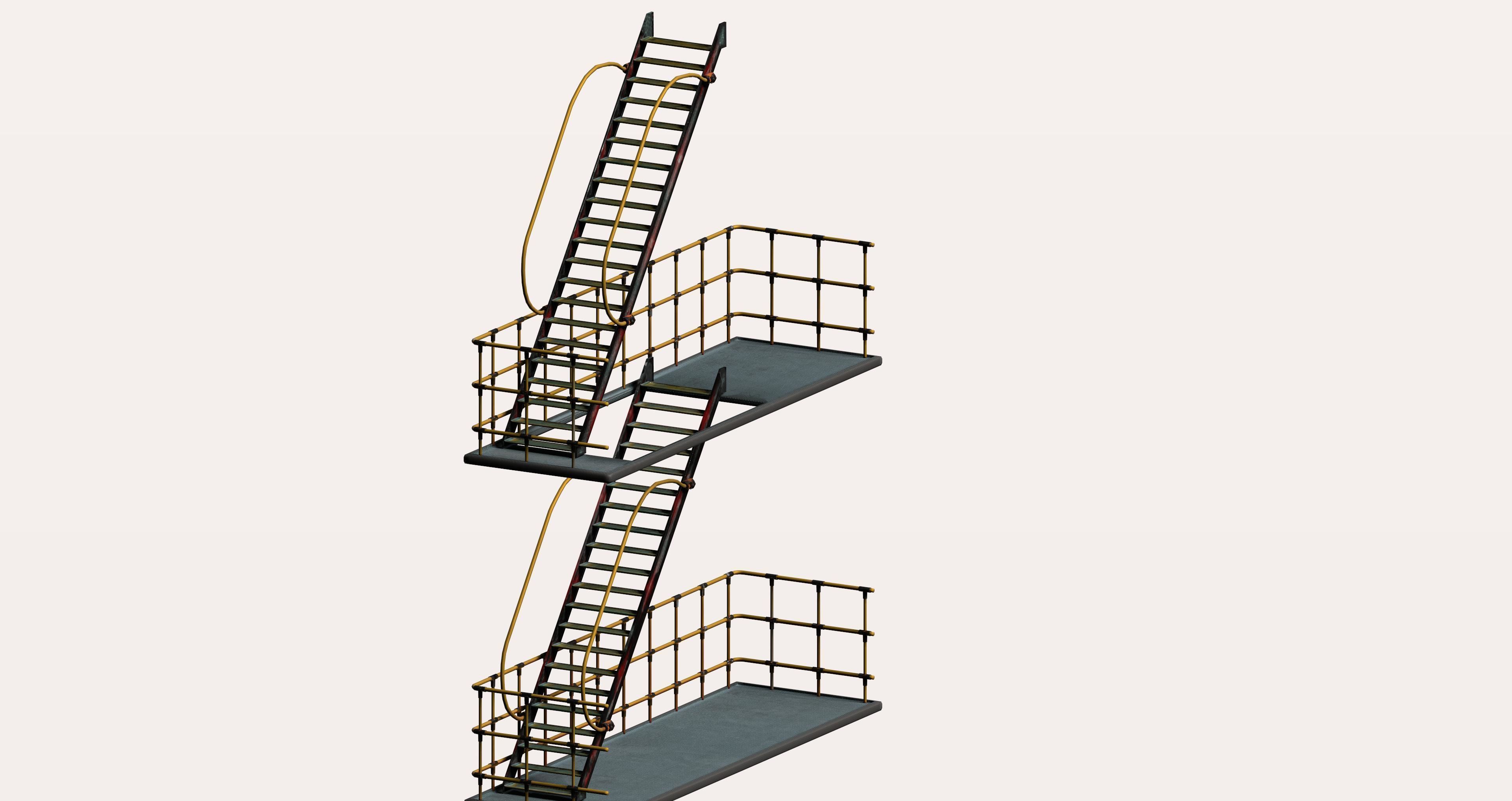 Sci-fi Industrial style stair platform Low-poly 3D model_1