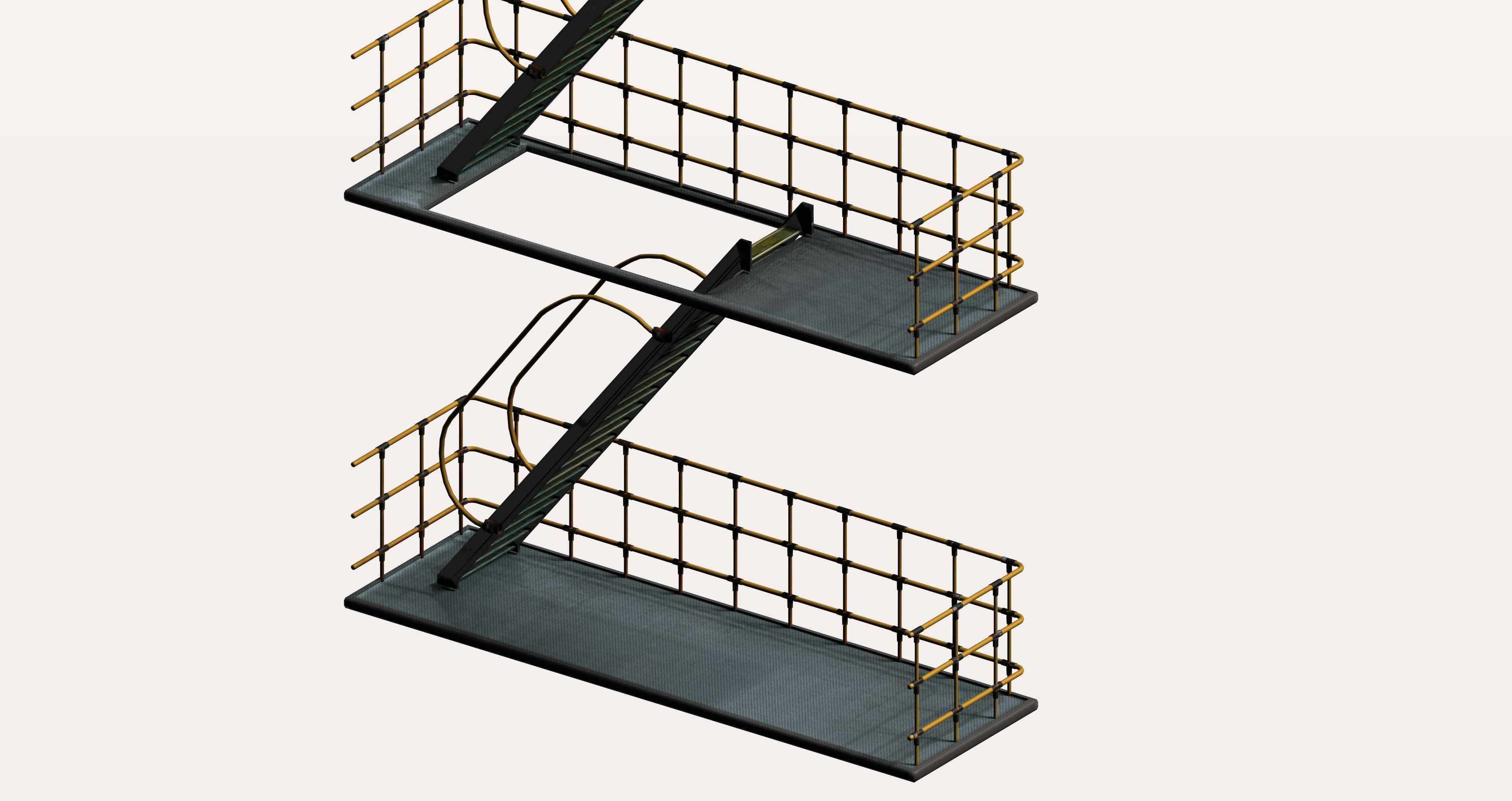 Sci-fi Industrial style stair platform Low-poly 3D model_5