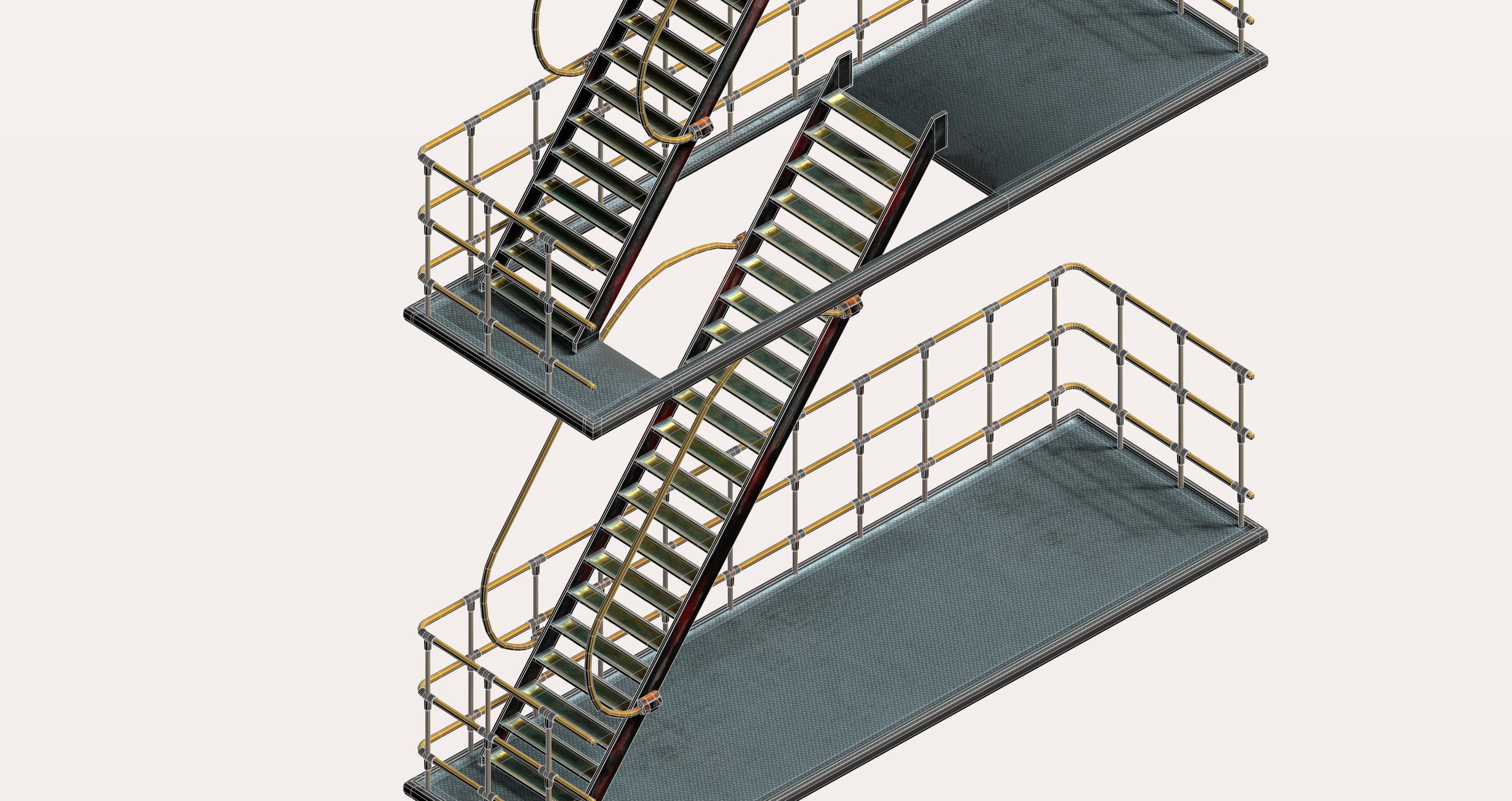 Sci-fi Industrial style stair platform Low-poly 3D model_6