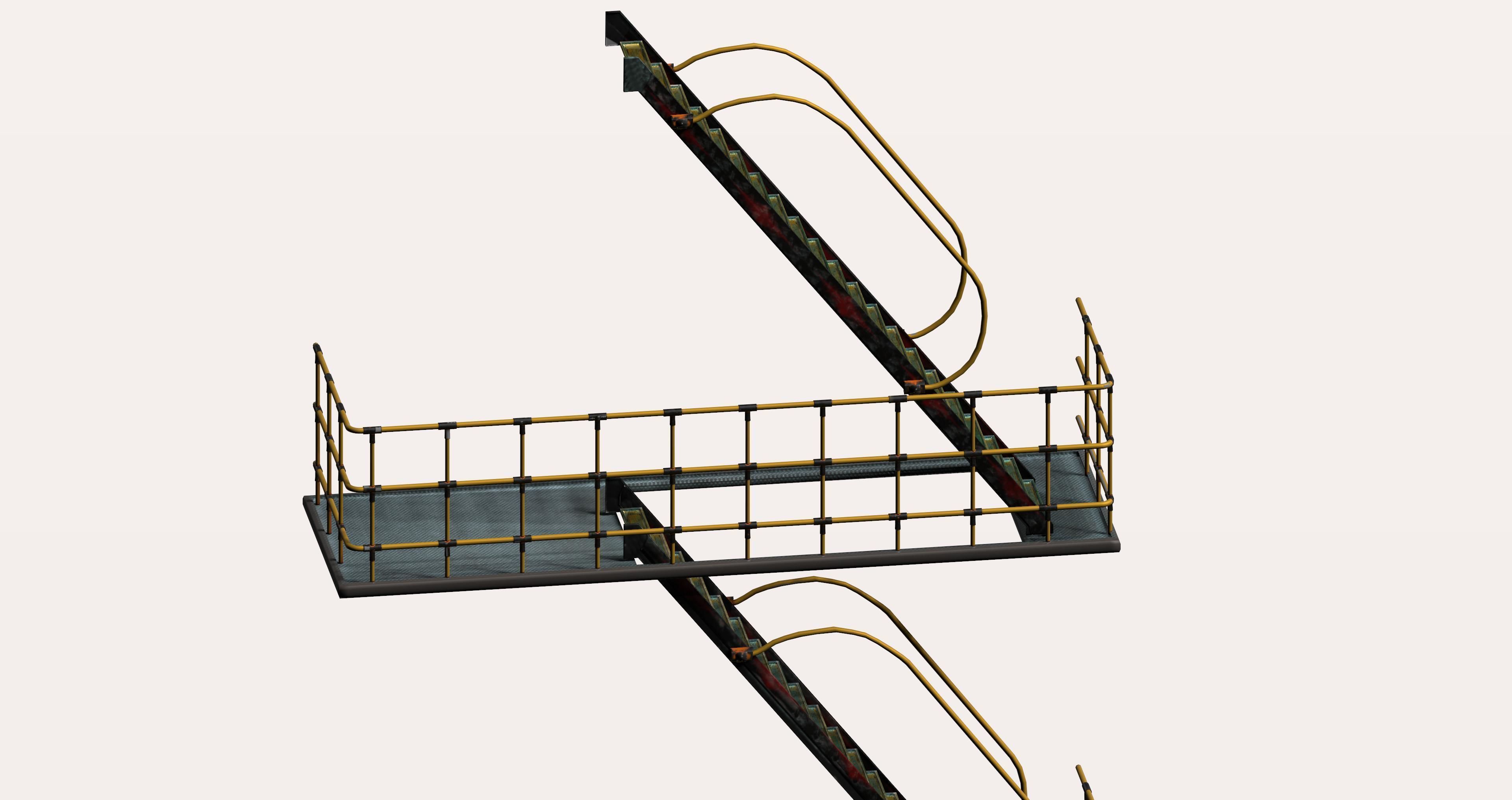 Sci-fi Industrial style stair platform Low-poly 3D model_3