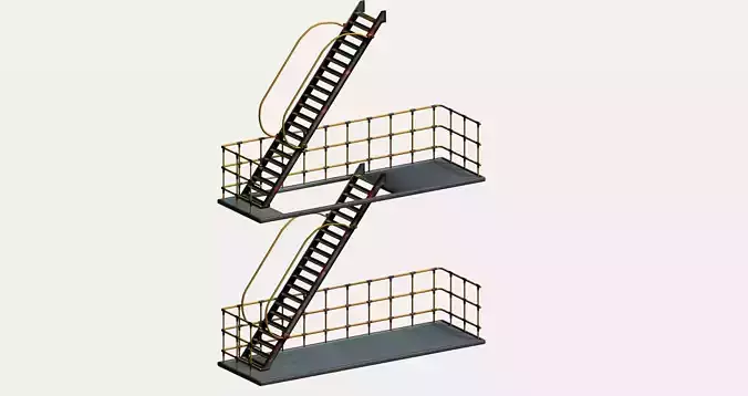 Sci-fi Industrial style stair platform Low-poly 3D model