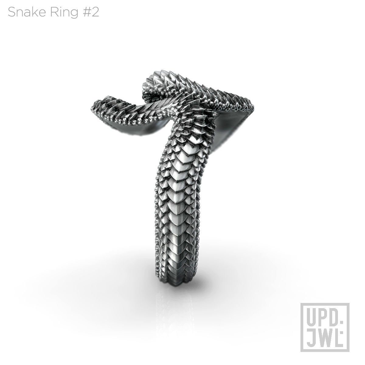 Snake Ring -2 serpent scales gold silver 3D print model_7