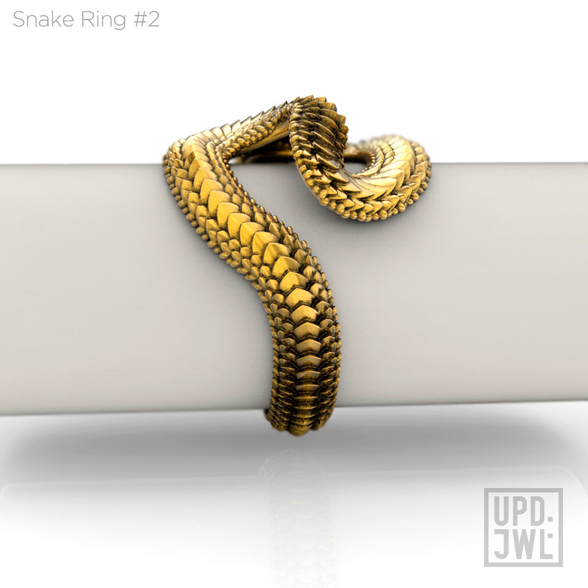 Snake Ring -2 serpent scales gold silver 3D print model_14