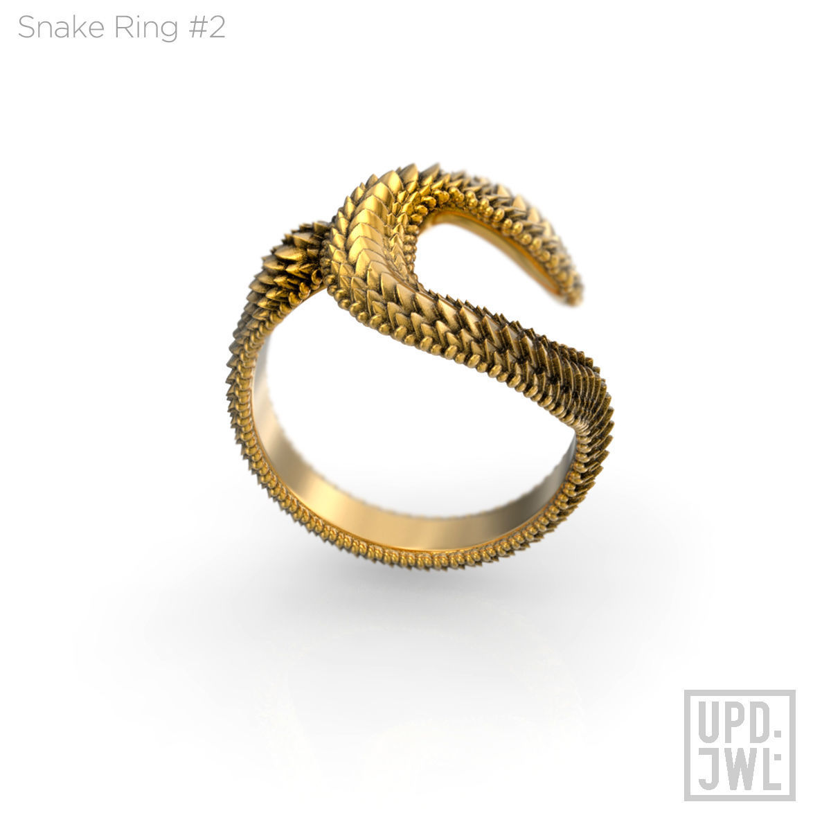 Snake Ring -2 serpent scales gold silver 3D print model_19