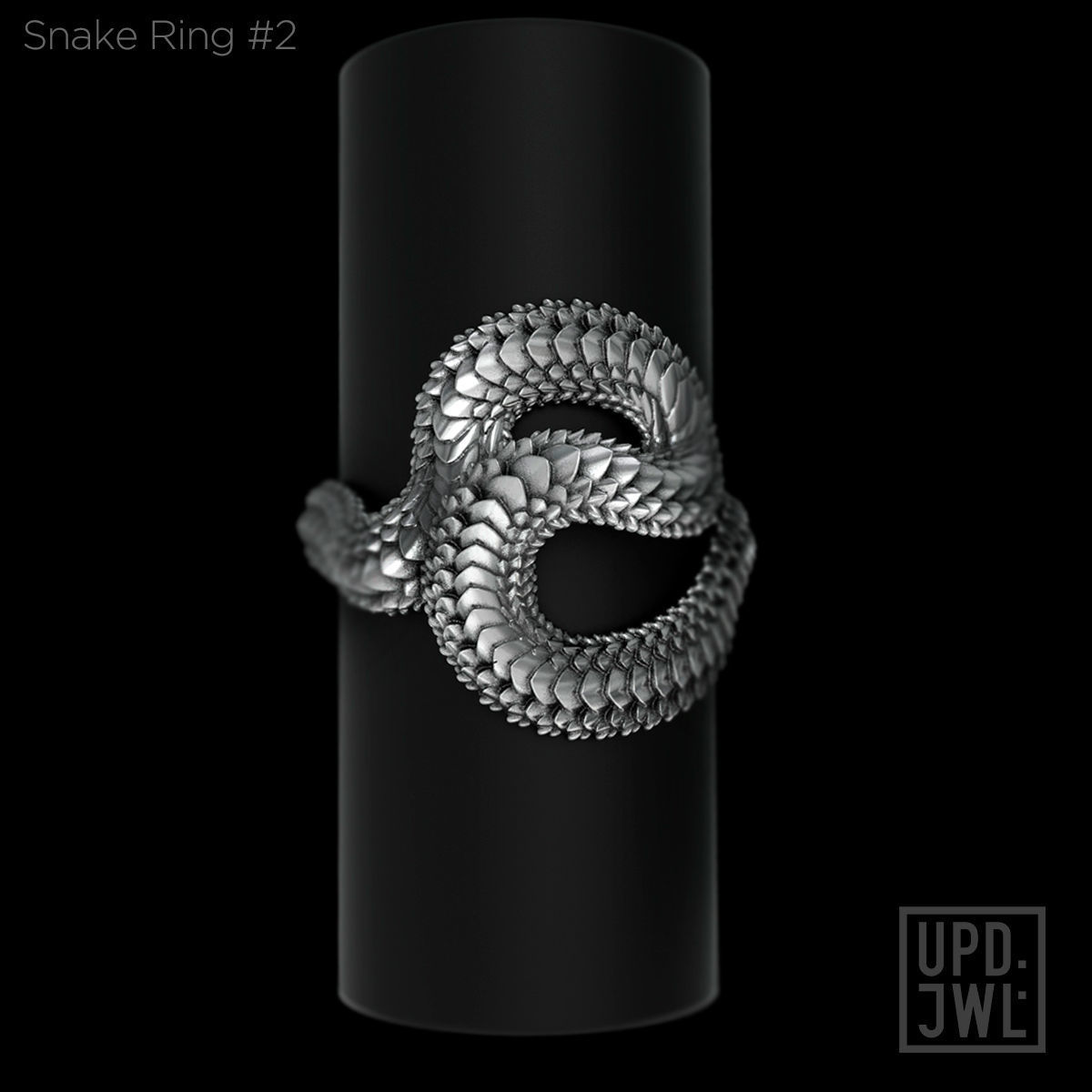 Snake Ring -2 serpent scales gold silver 3D print model_3