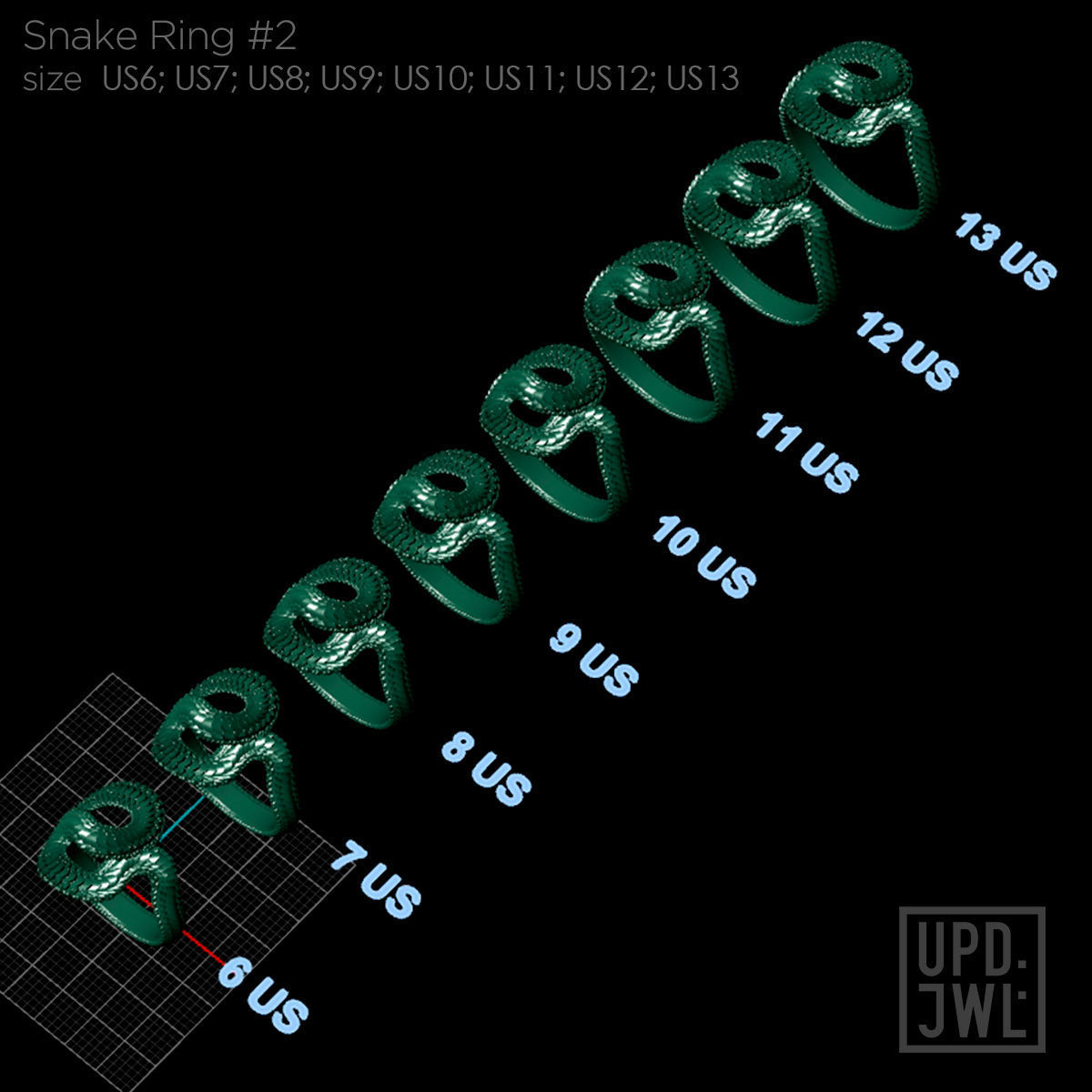 Snake Ring -2 serpent scales gold silver 3D print model_20