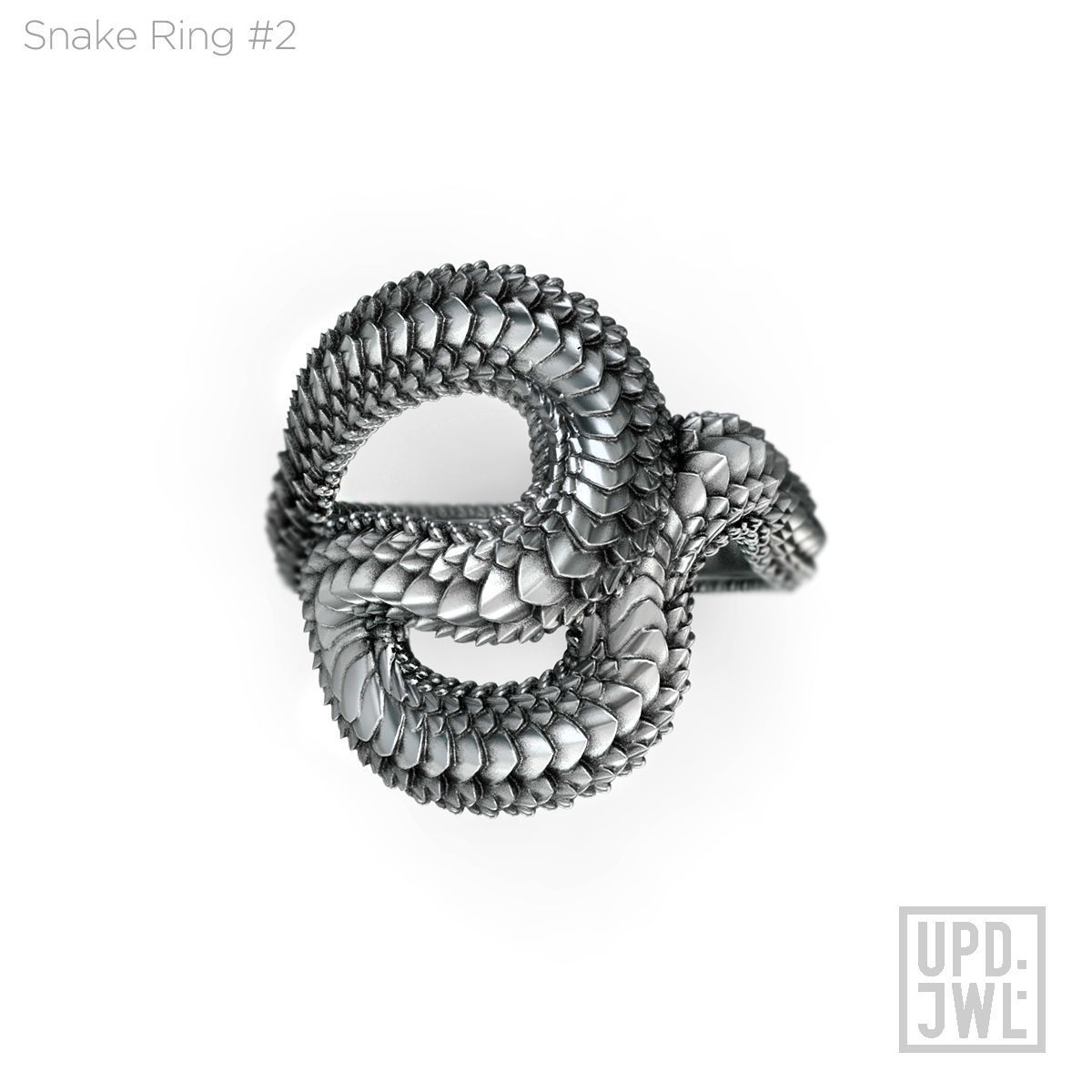 Snake Ring -2 serpent scales gold silver 3D print model_6