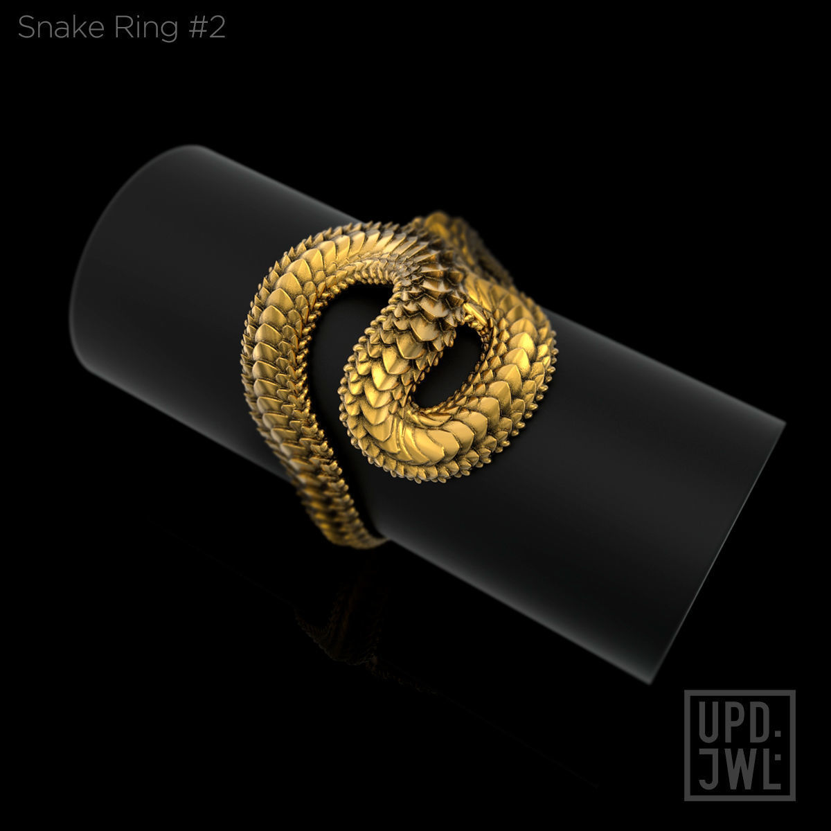 Snake Ring -2 serpent scales gold silver 3D print model_5