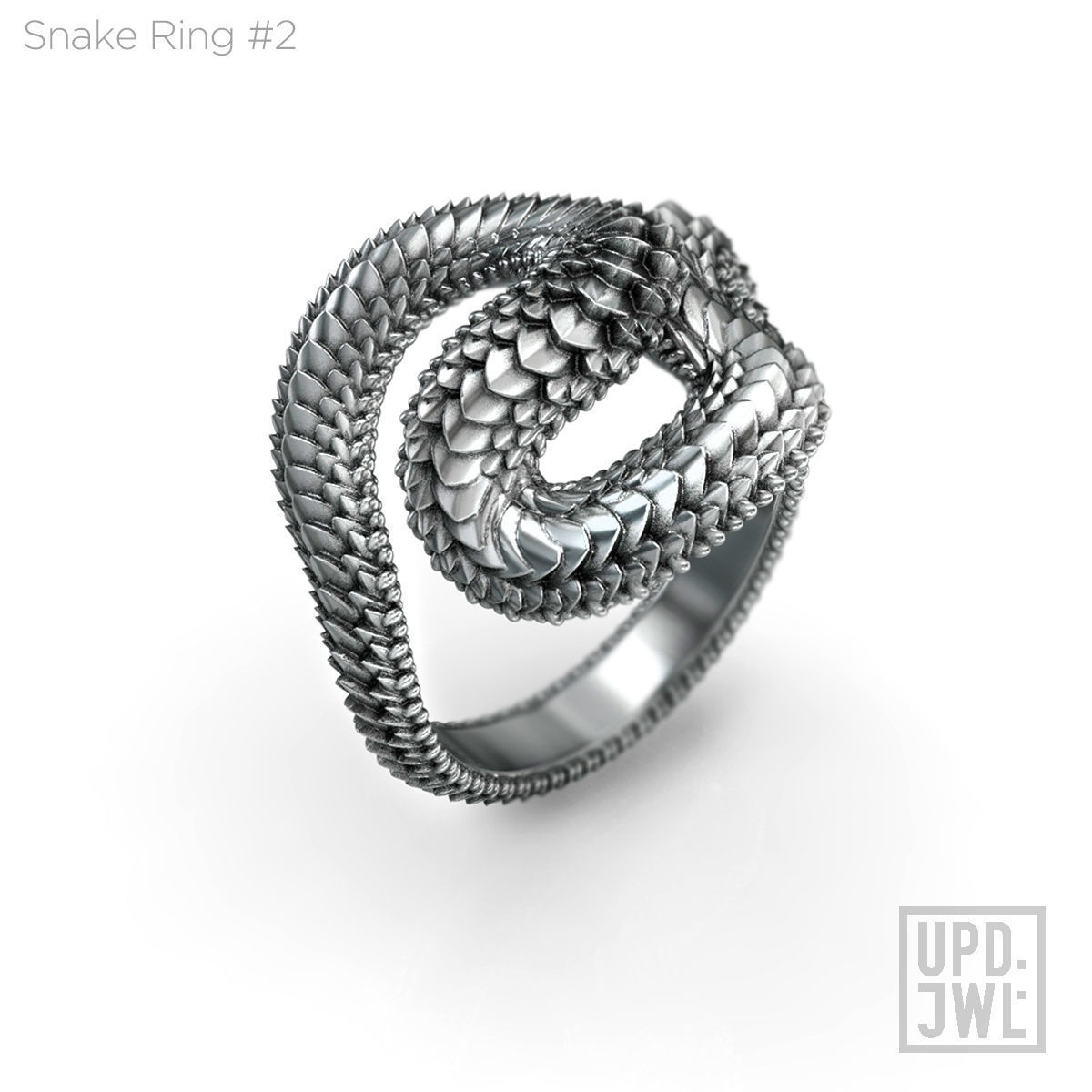 Snake Ring -2 serpent scales gold silver 3D print model_9