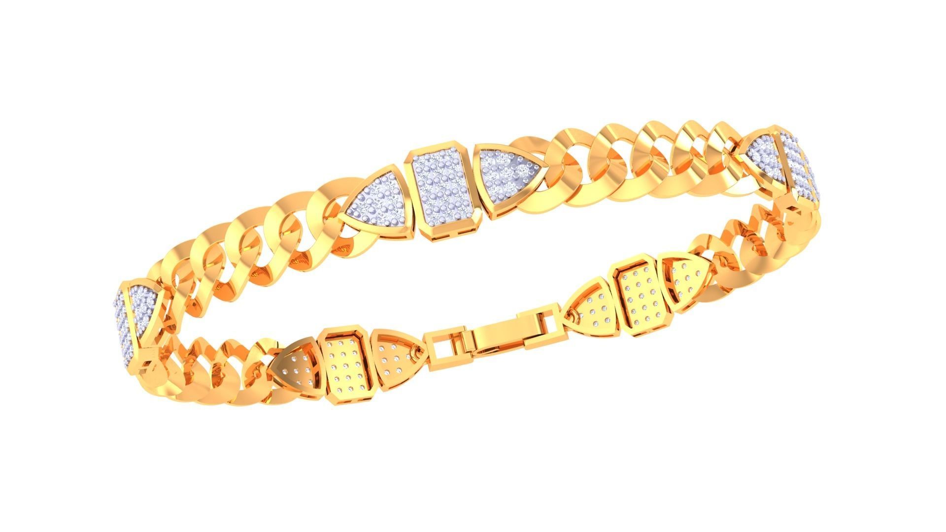 Cuban Chain Style Unisex Diamond Bracelet 3dm renders 3D print model_5