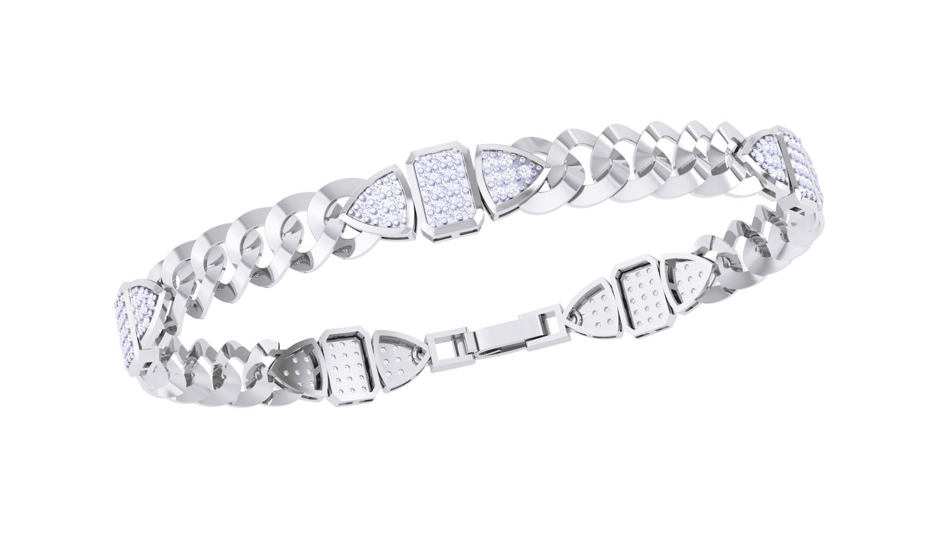 Cuban Chain Style Unisex Diamond Bracelet 3dm renders 3D print model_4
