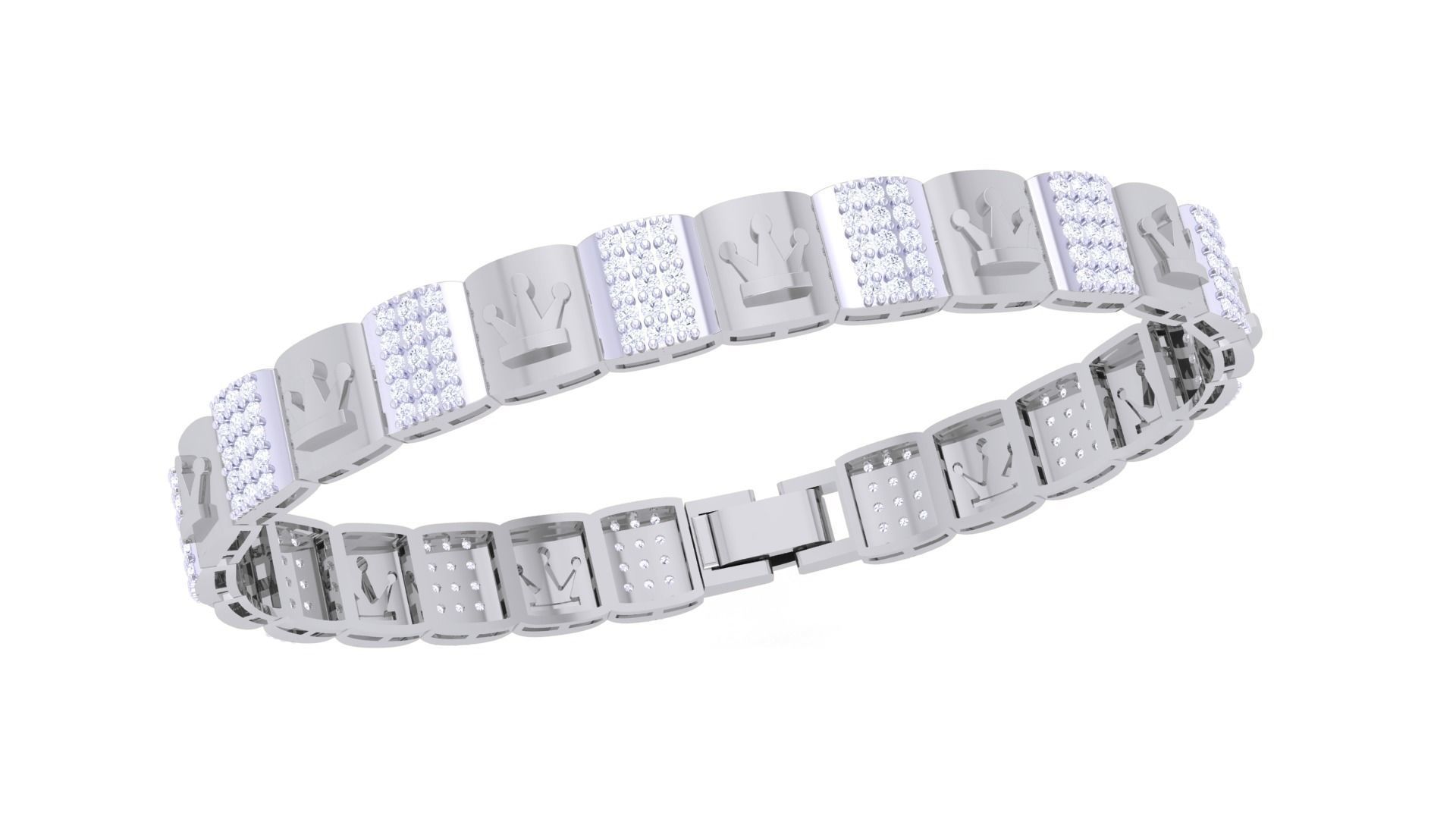 Crown Luxury Chain Style Unisex Diamond Bracelet 3dm renders 3D print model_8