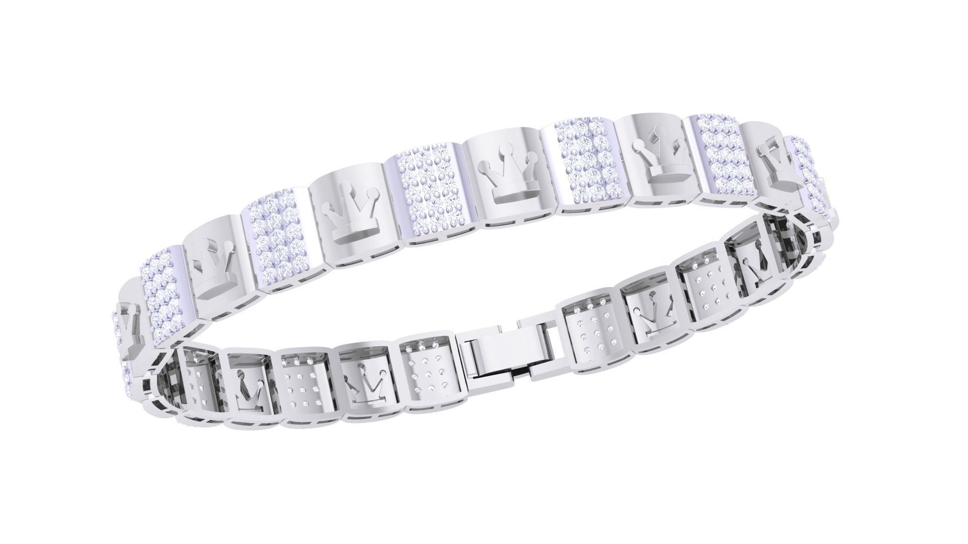 Crown Luxury Chain Style Unisex Diamond Bracelet 3dm renders 3D print model_4