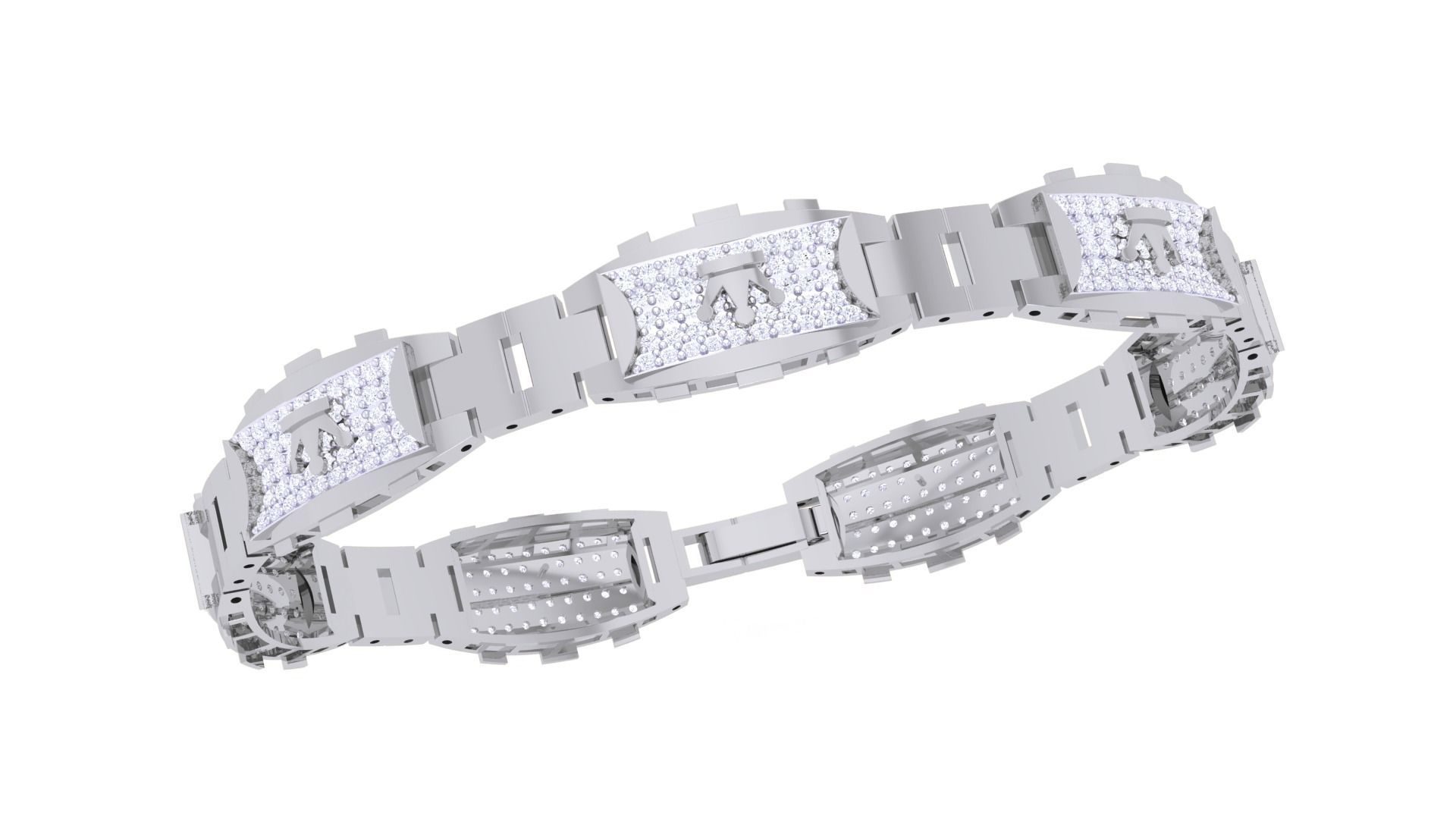 Crown Luxury Chain Style Unisex Diamond Bracelet 3dm renders 3D print model_7