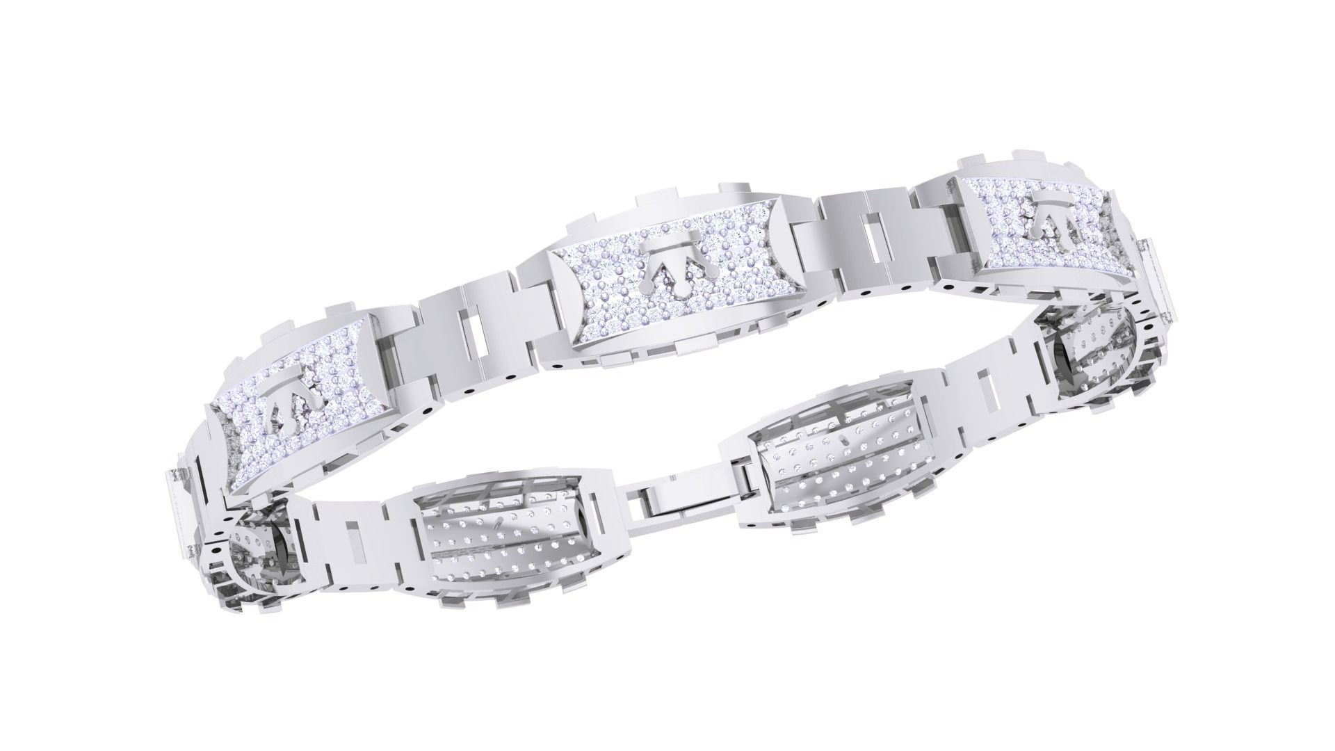 Crown Luxury Chain Style Unisex Diamond Bracelet 3dm renders 3D print model_4