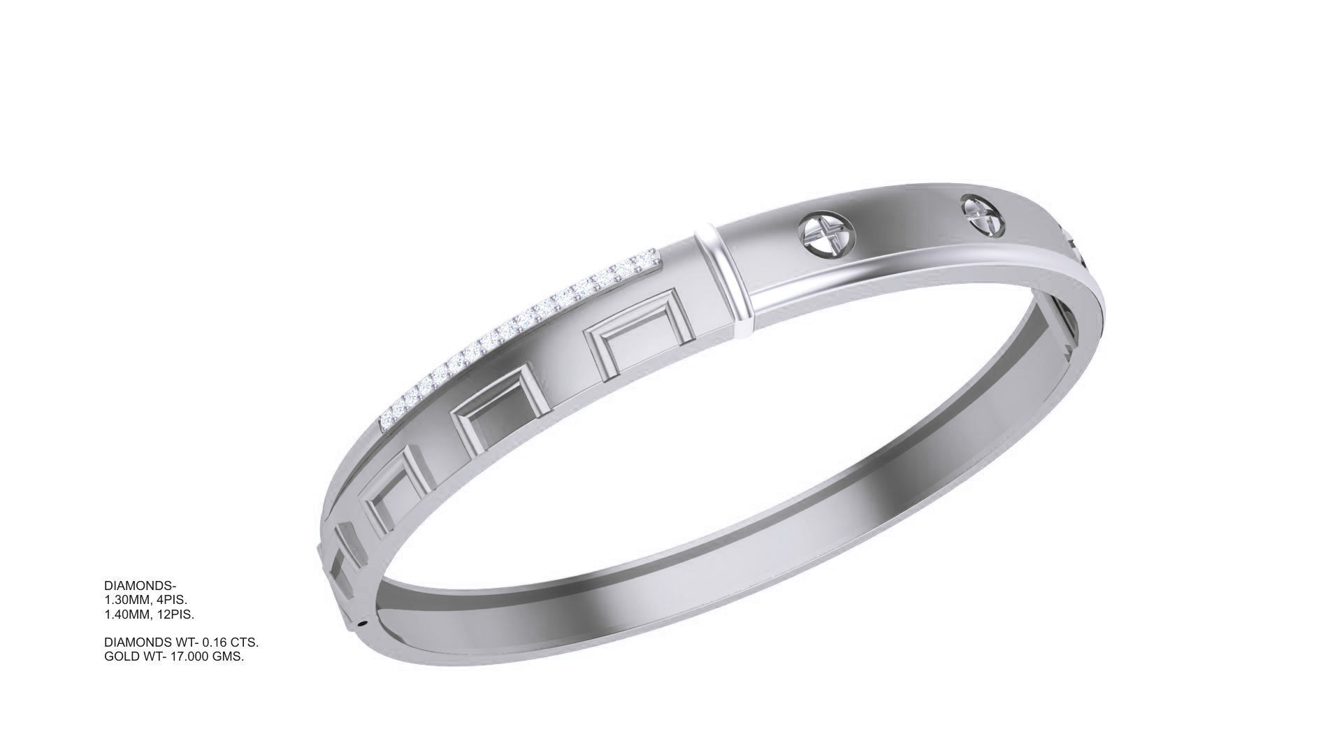 Screw Head Solid Diamond Unisex Bracelets 3dm stl renders obj 3D print model_5