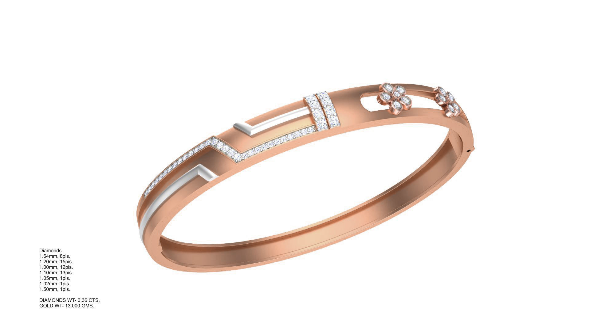 Flower Solid Diamond Unisex Bracelets 3dm stl renders obj gltf  3D print model_5