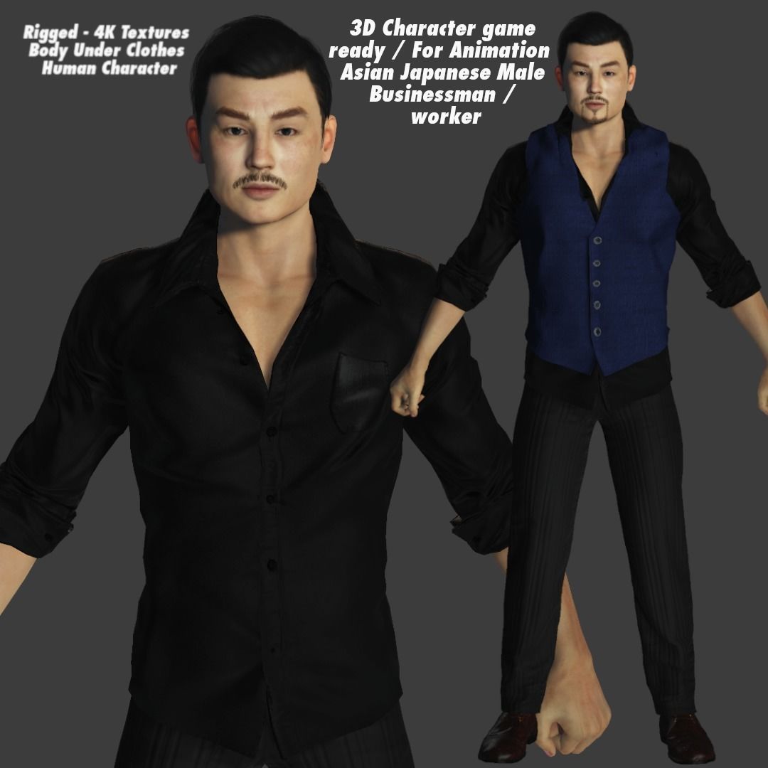 AAA 3D ASIAN JAPANES BUSINESSMAN-REALISTIC RIGGED GAME CHARACTER Low-poly 3D model_1