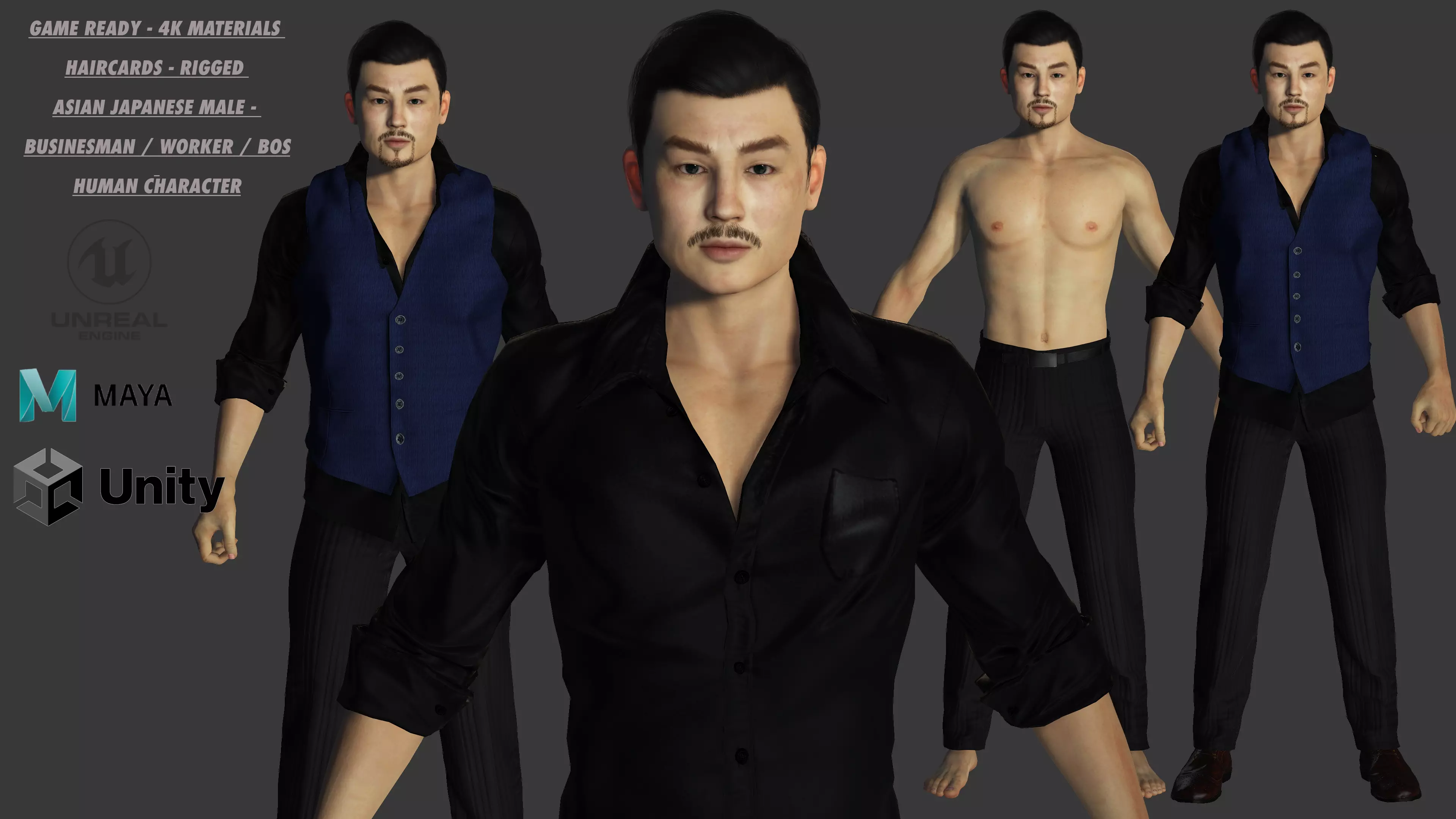 AAA 3D ASIAN JAPANES BUSINESSMAN-REALISTIC RIGGED GAME CHARACTER Low-poly 3D model_0