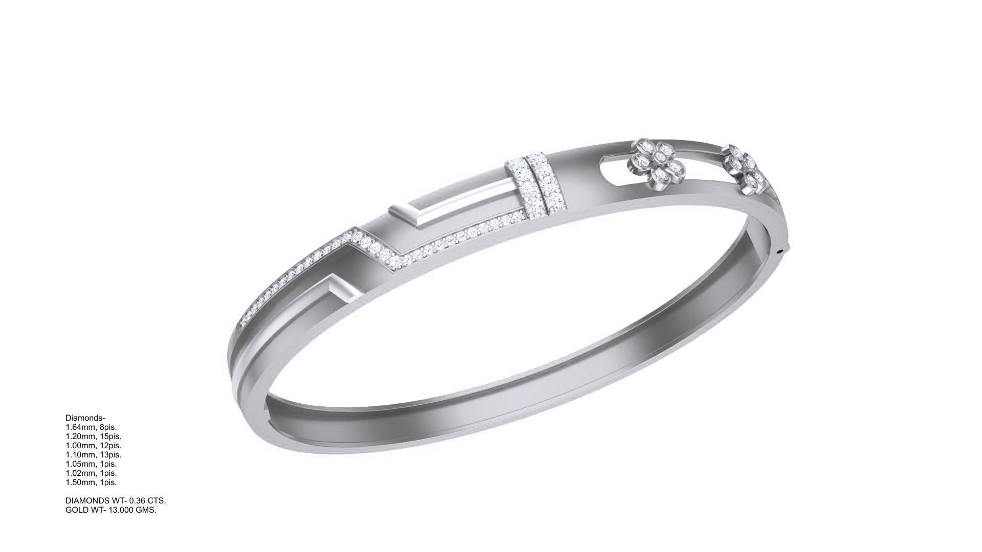 Flower Solid Diamond Unisex Bracelets 3dm stl renders obj  3D print model_4
