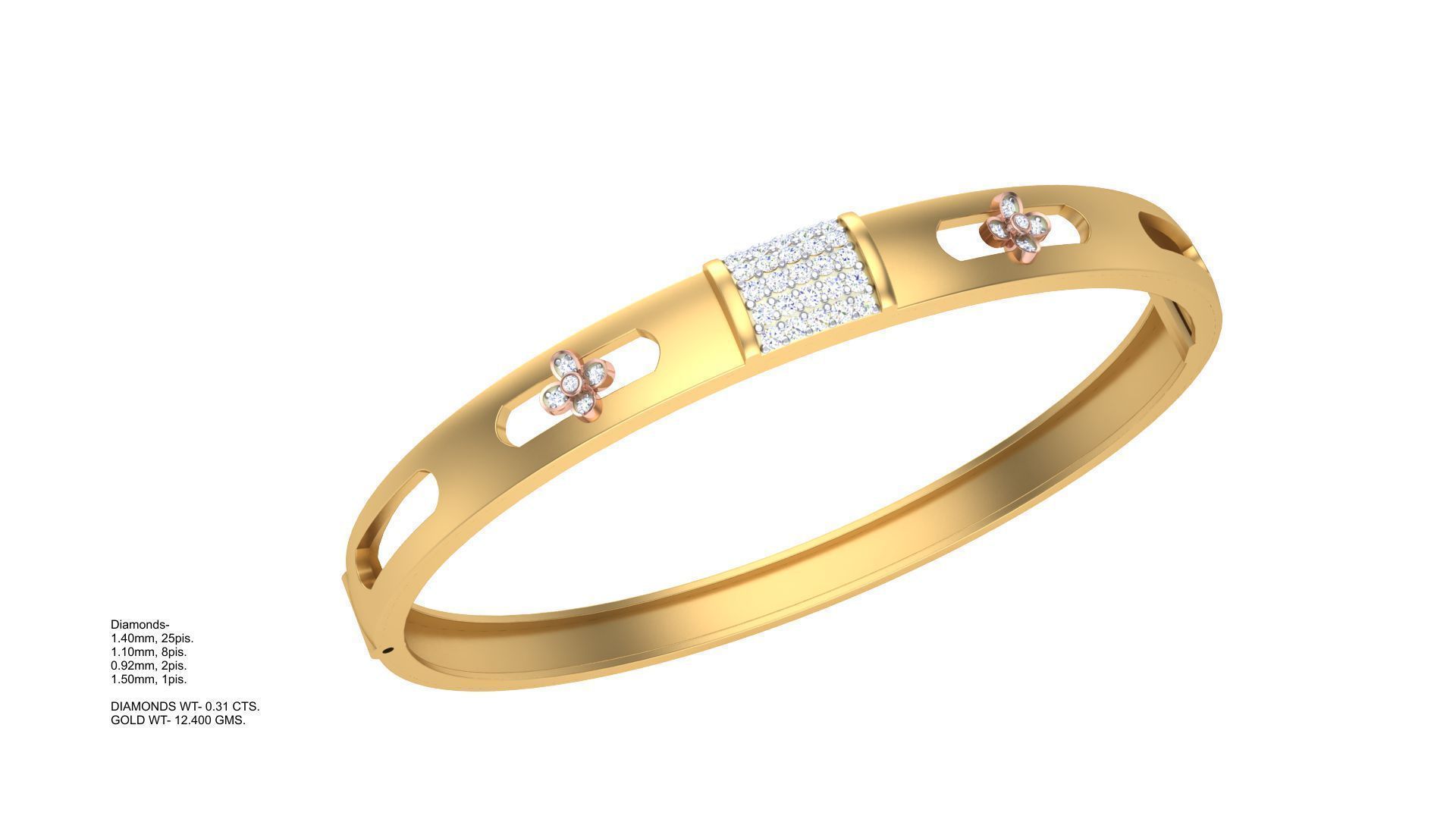 Flower Solid Diamond Unisex Bracelets 3dm stl renders obj  3D print model_4