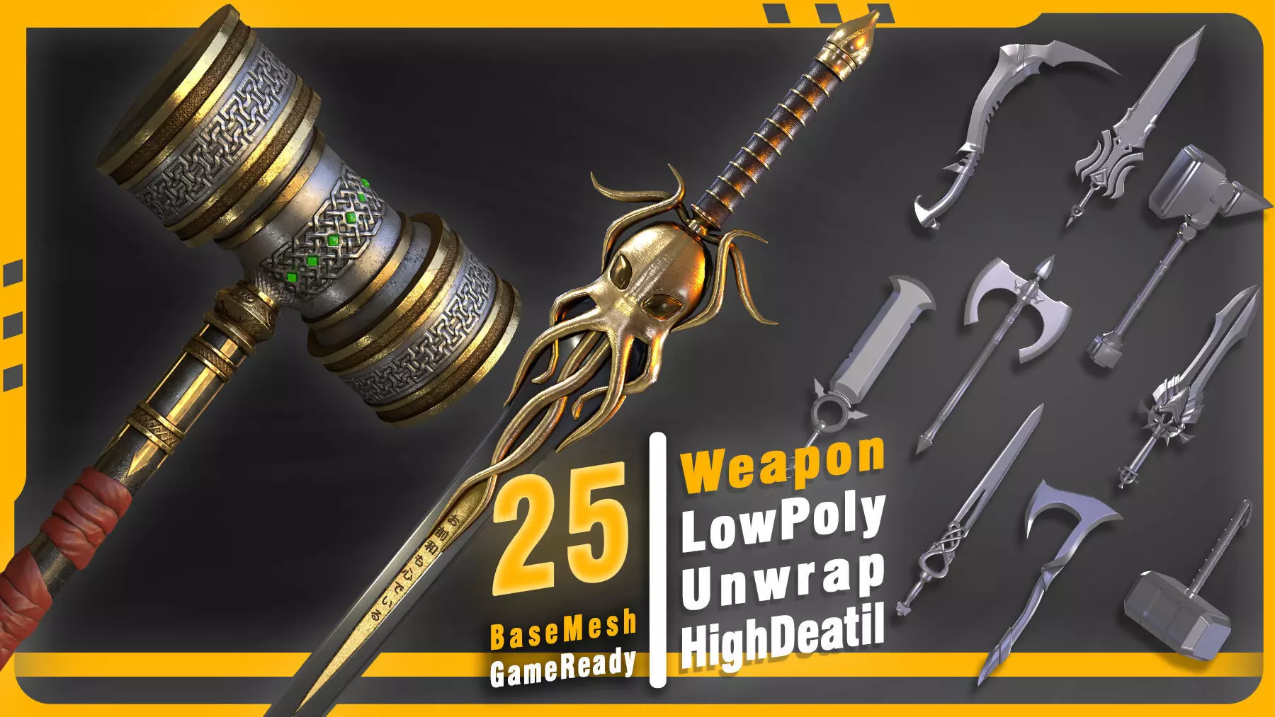 25 Weapon Base mesh Low-poly 3D model_0