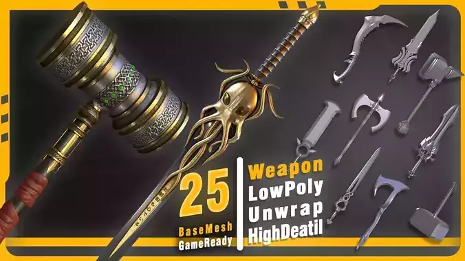 25 Weapon Base mesh Low-poly 3D model