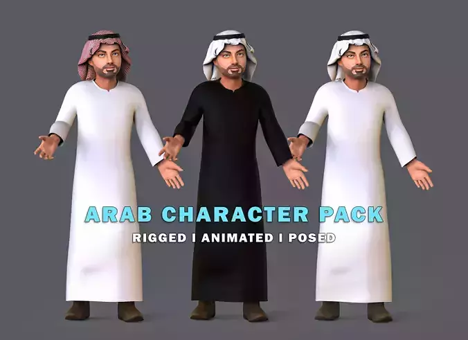 Arabic Character Pack Rigged Animated Low-poly 3D model