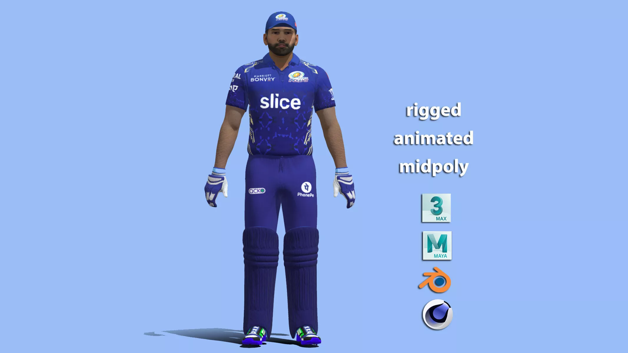T-P Rigged Rohit Sharma Cricket 3D model