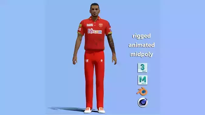 T-P Rigged Rahul Chahar Cricket 3D model