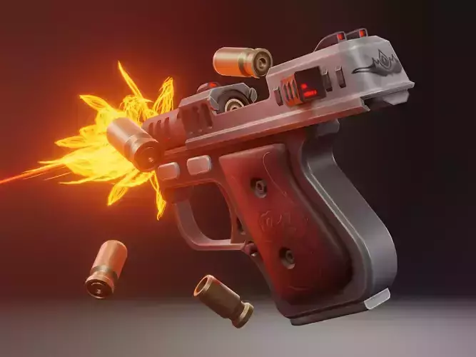 Stylized pistol with a rose Low-poly 3D model