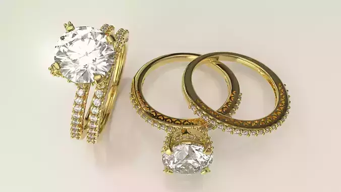 Wedding Ring With Matching Band 2-21ct Center Round Diamond