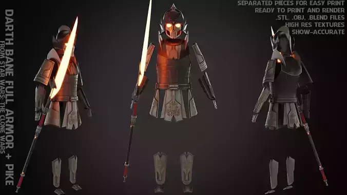 Star Wars Darth Bane Full Armor and Pike for Cosplay 3D Model Collection