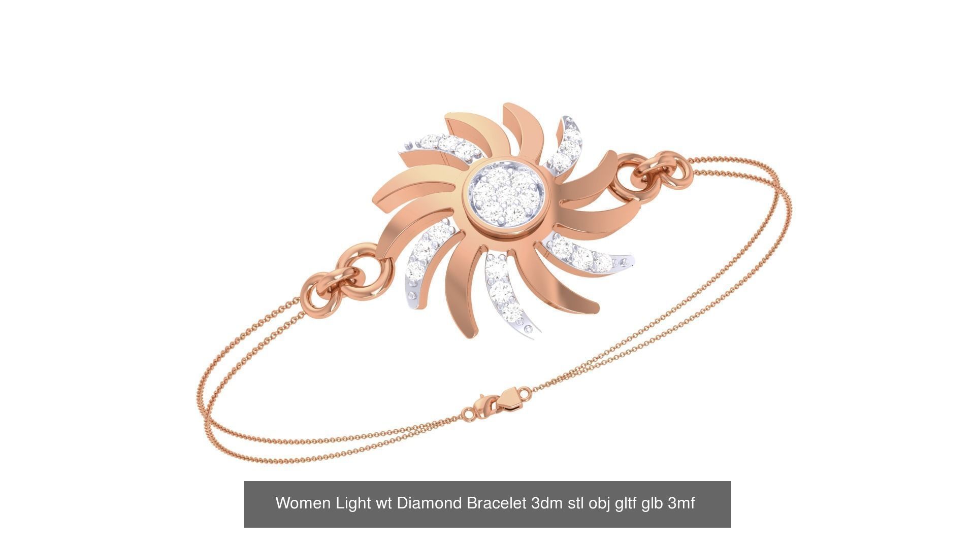 17 Women Light wt Diamond Bracelet 3dm stl obj gltf glb 3D Model Collection_6