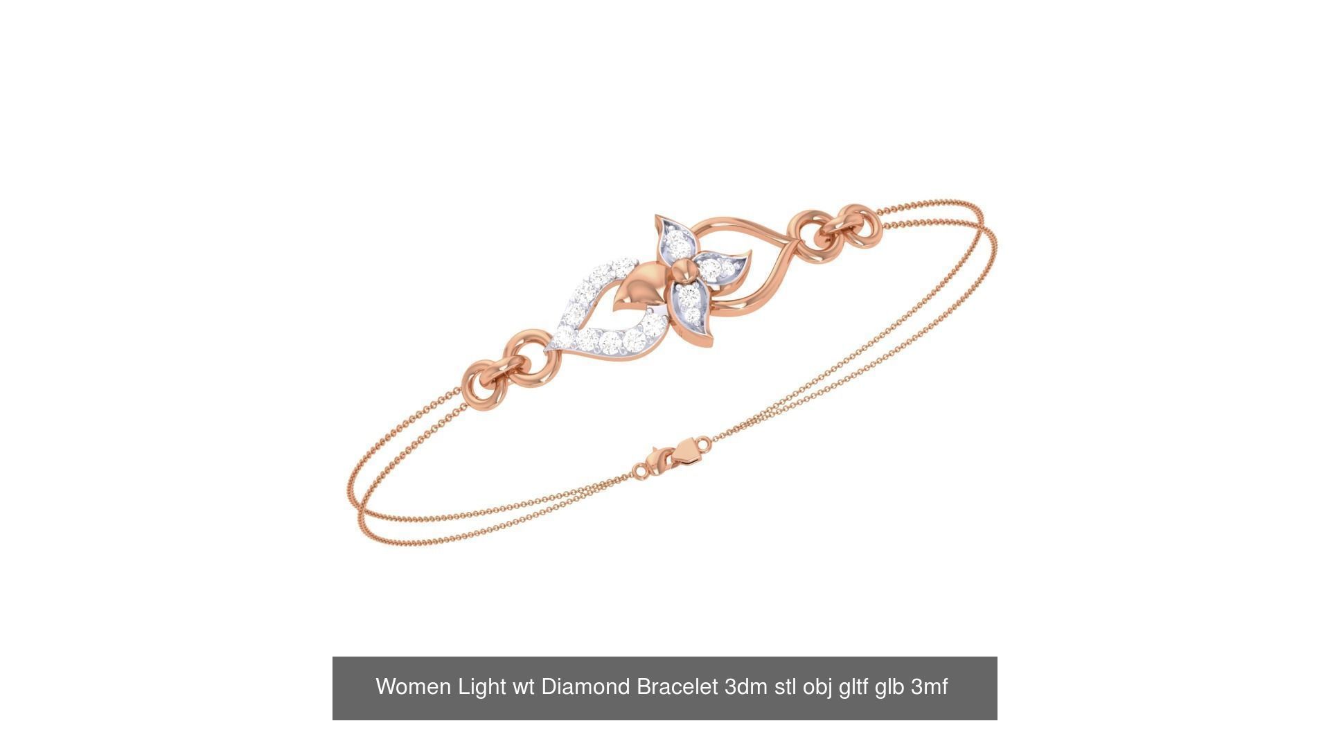 17 Women Light wt Diamond Bracelet 3dm stl obj gltf glb 3D Model Collection_7