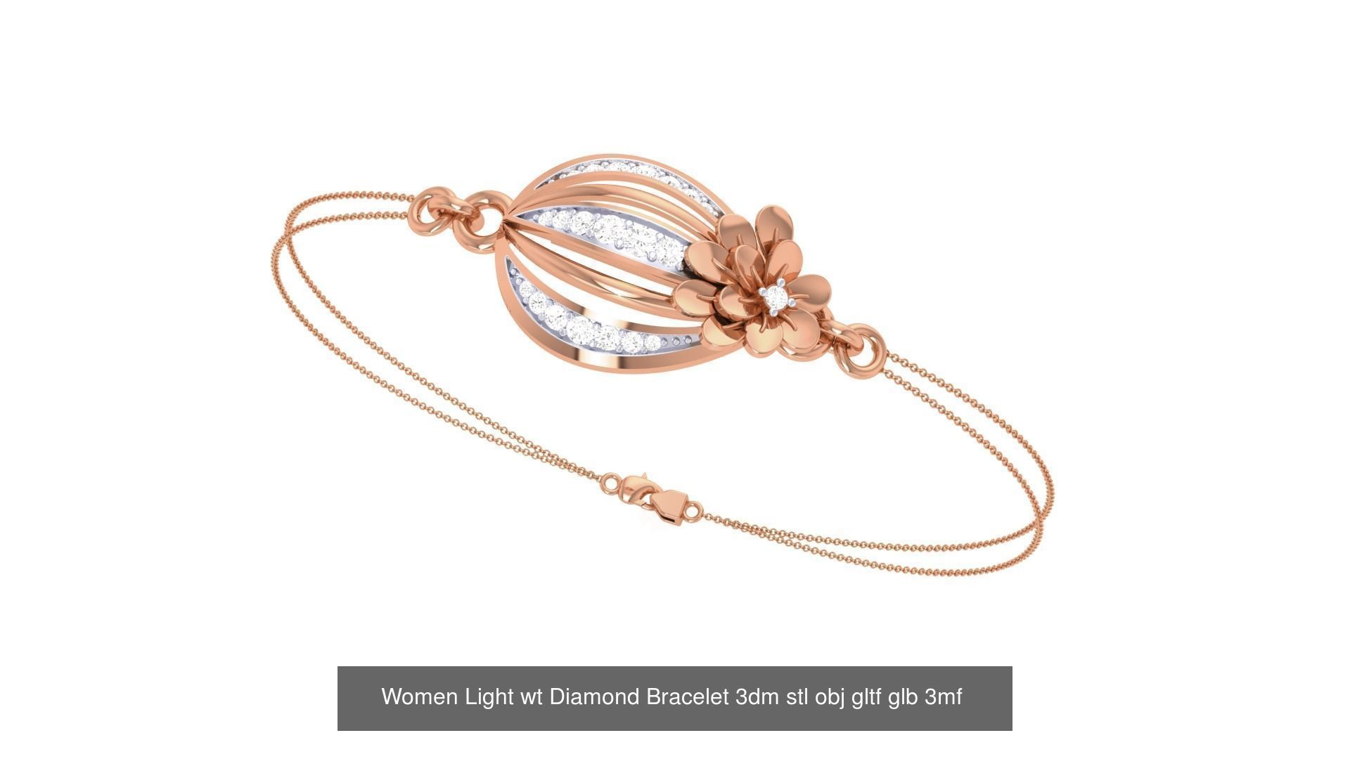 17 Women Light wt Diamond Bracelet 3dm stl obj gltf glb 3D Model Collection_14