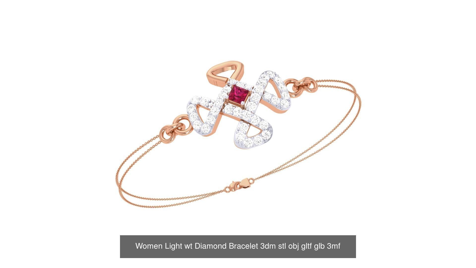 17 Women Light wt Diamond Bracelet 3dm stl obj gltf glb 3D Model Collection_4