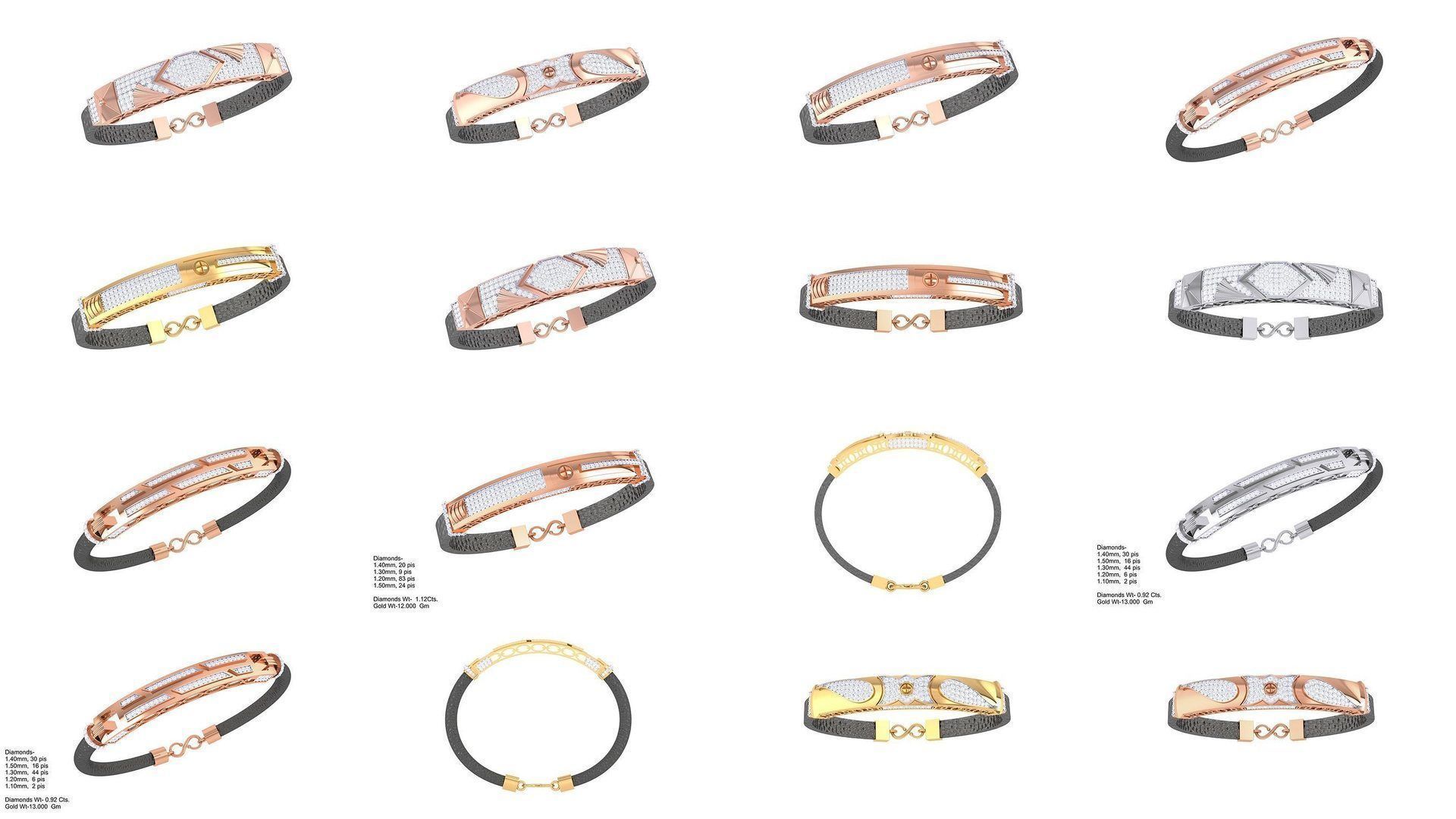 20 Black Belt Unisex Diamond Bracelet 3dm stl obj gltf glb 3mf 3D Model Collection_1