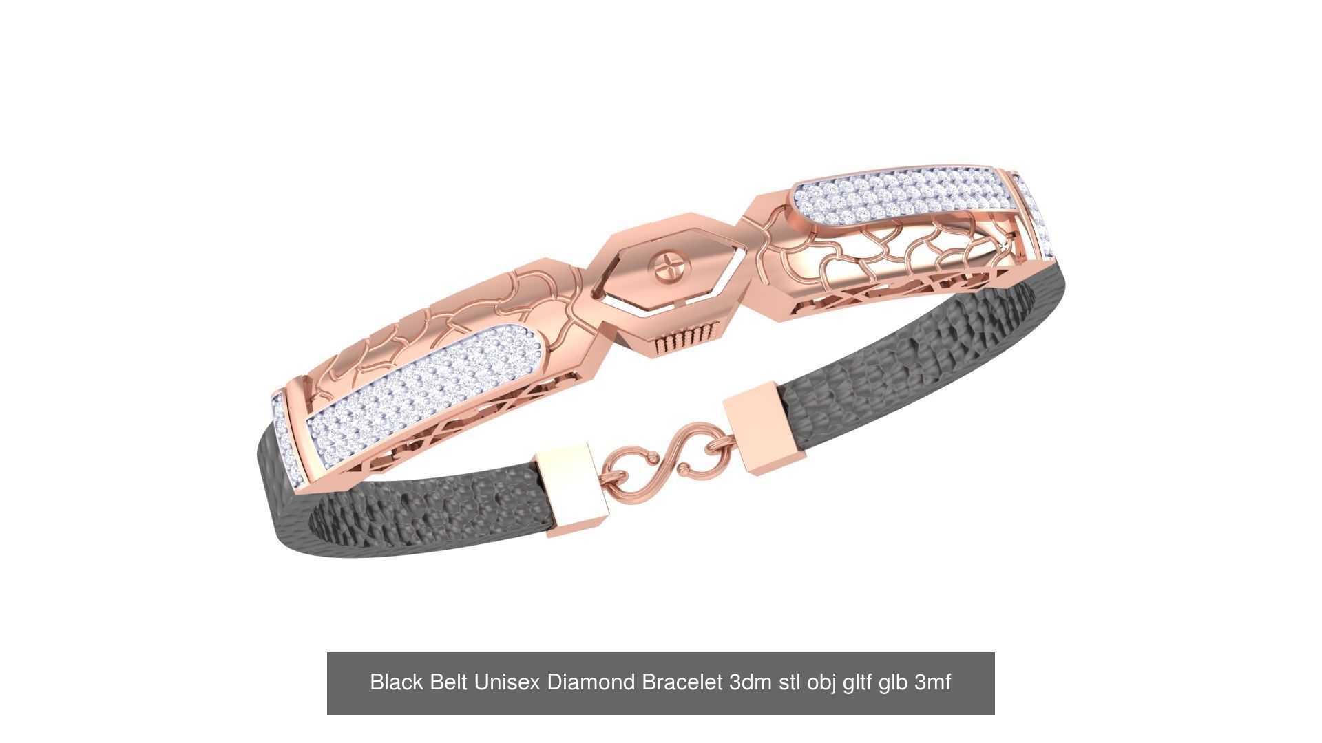 20 Black Belt Unisex Diamond Bracelet 3dm stl obj gltf glb 3mf 3D Model Collection_8
