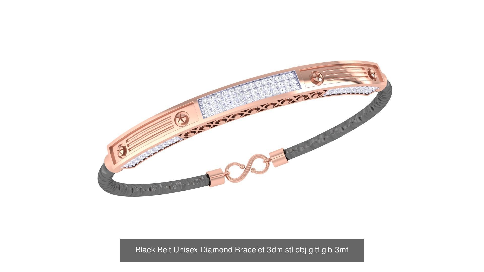 20 Black Belt Unisex Diamond Bracelet 3dm stl obj gltf glb 3mf 3D Model Collection_11
