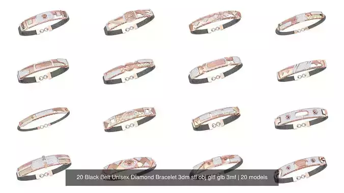 20 Black Belt Unisex Diamond Bracelet 3dm stl obj gltf glb 3mf 3D Model Collection 20 Black Belt Unisex Diamond Bracelet 3dm stl obj gltf glb 3mf 3D Model Collection