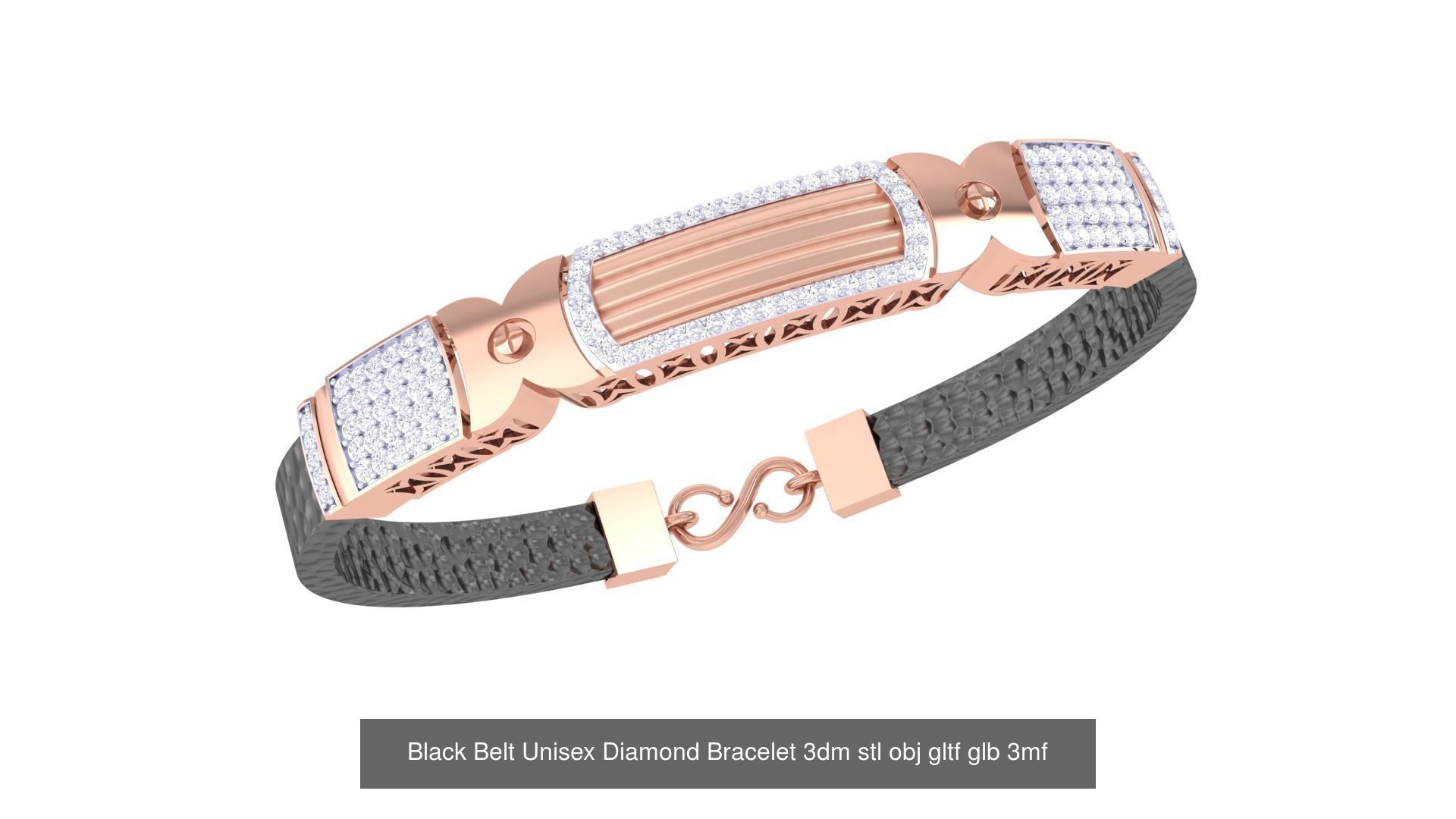 20 Black Belt Unisex Diamond Bracelet 3dm stl obj gltf glb 3mf 3D Model Collection_9