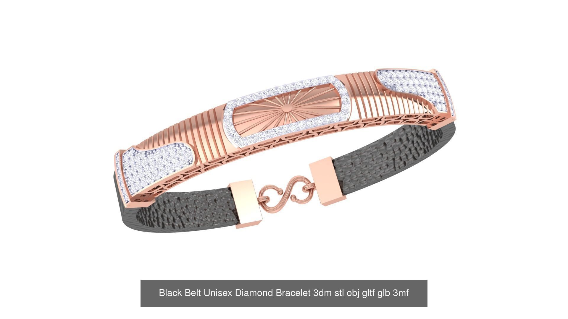 20 Black Belt Unisex Diamond Bracelet 3dm stl obj gltf glb 3mf 3D Model Collection_7