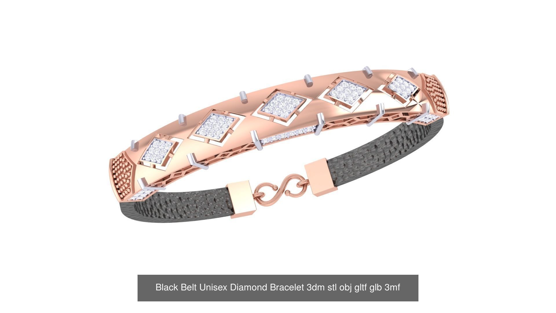 20 Black Belt Unisex Diamond Bracelet 3dm stl obj gltf glb 3mf 3D Model Collection_5