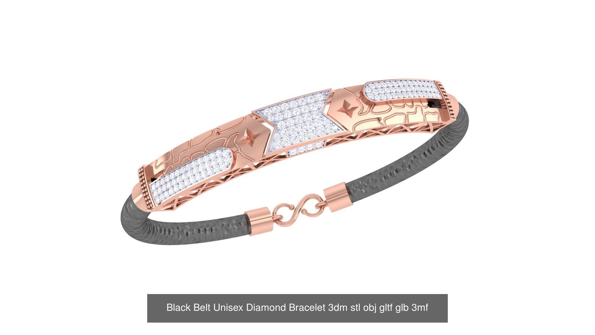 20 Black Belt Unisex Diamond Bracelet 3dm stl obj gltf glb 3mf 3D Model Collection_6