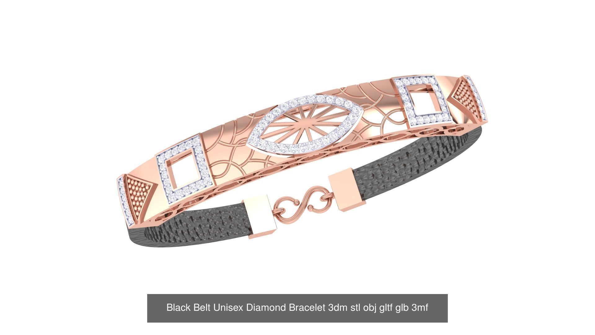 20 Black Belt Unisex Diamond Bracelet 3dm stl obj gltf glb 3mf 3D Model Collection_12