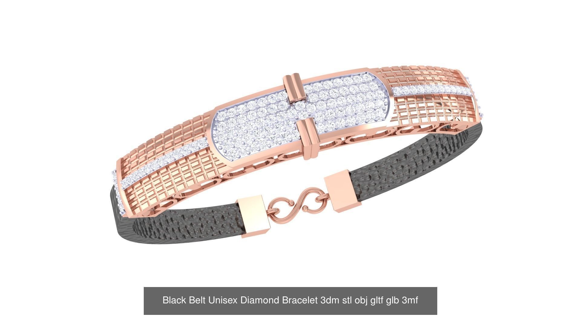 20 Black Belt Unisex Diamond Bracelet 3dm stl obj gltf glb 3mf 3D Model Collection_15