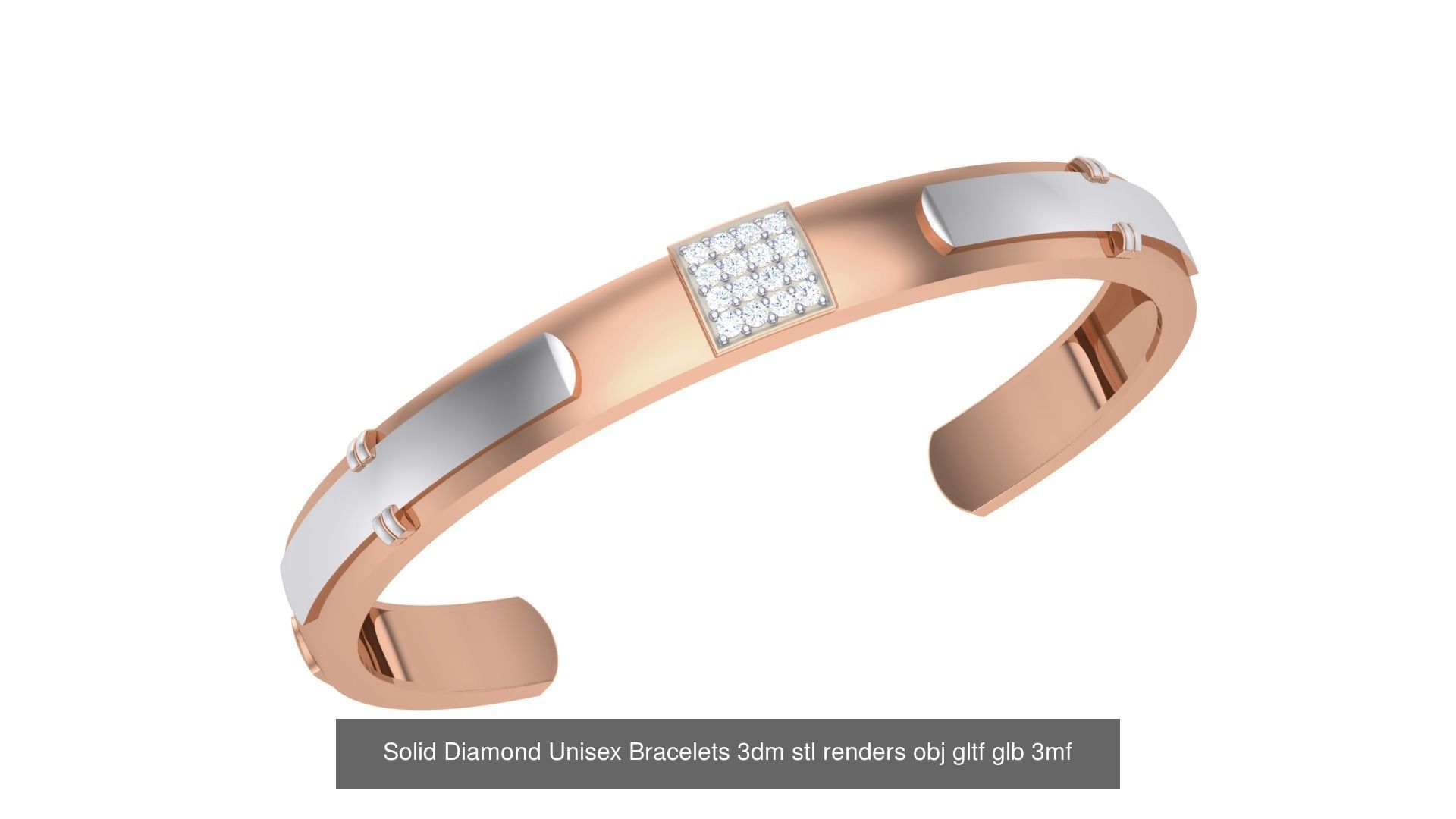 43 Solid Diamond Unisex Bracelets 3dm stl renders obj gltf glb 3D Model Collection_6