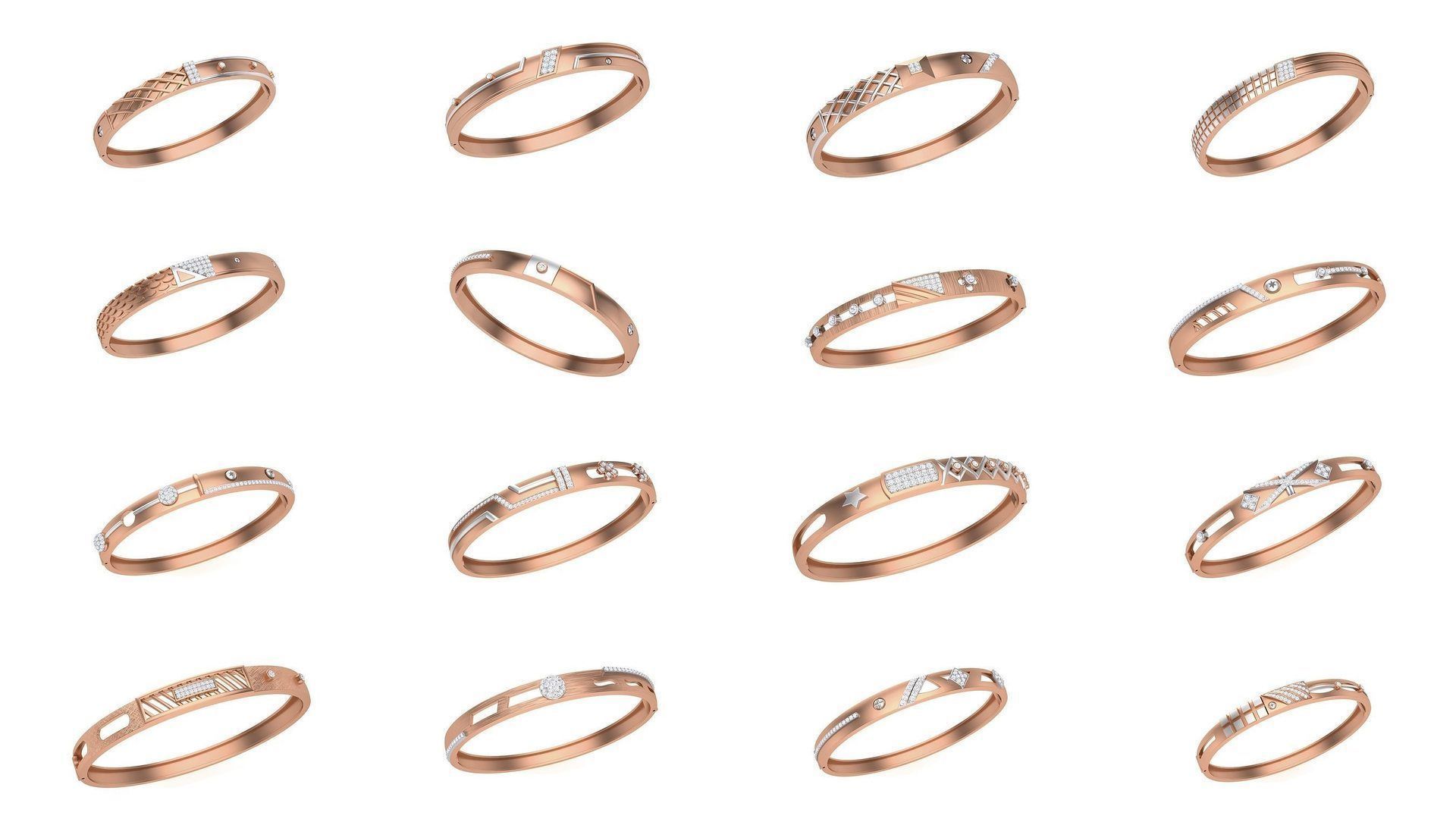 43 Solid Diamond Unisex Bracelets 3dm stl renders obj gltf glb 3D Model Collection_1